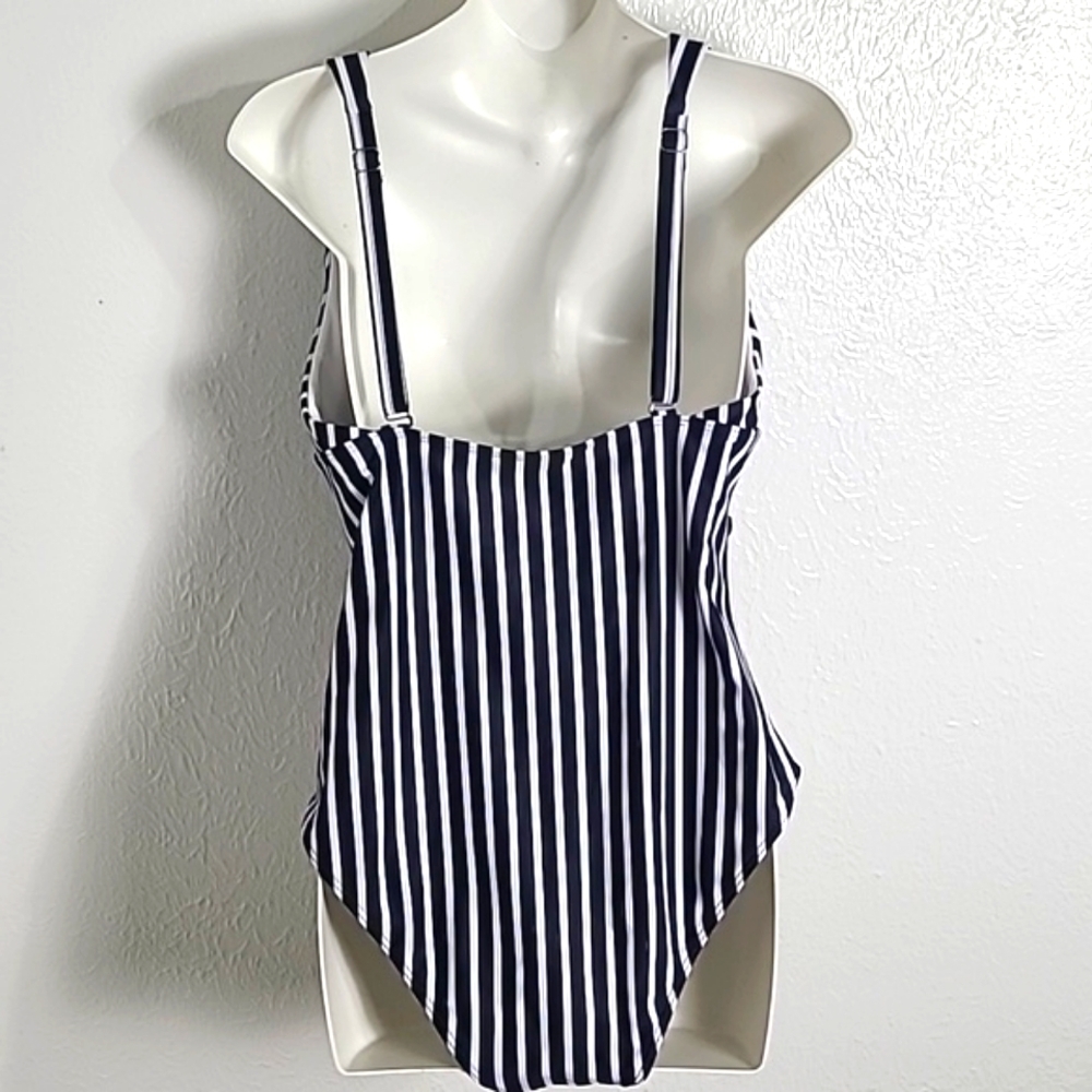Navy Blue & White Stripe One Piece Swimsuit with Ruching, Size XL, NWOT - Picture 5 of 8